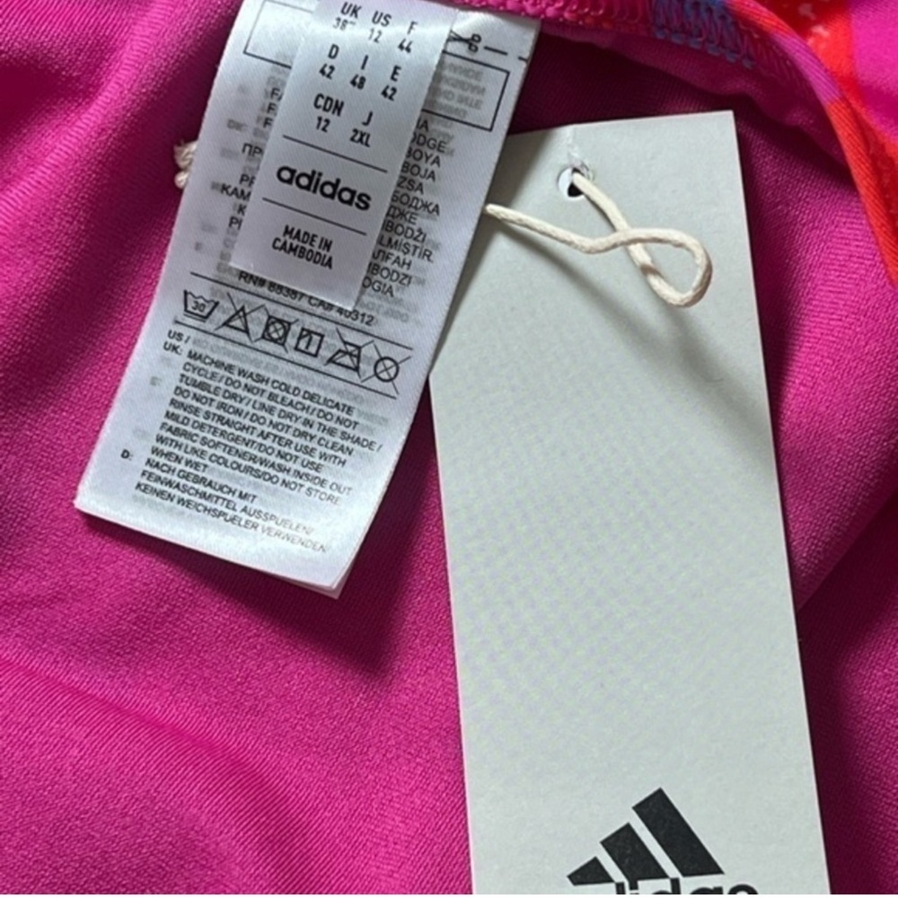 ADIDAS Pink multicolor Floral 3-Stripes One Piece retro 90’s Swimsuit size 12 - Picture 6 of 8